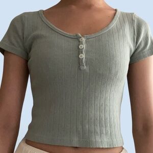 Brandy Melville Sage Green Pointelle Zelly Top